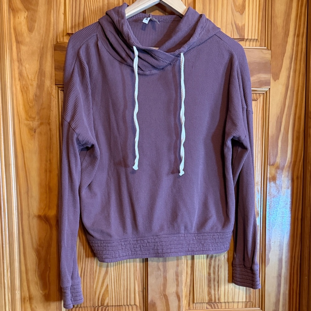Pact Mauve Hooded Waffle Knit Pullover with Drawstrings 100% Organic Cotton